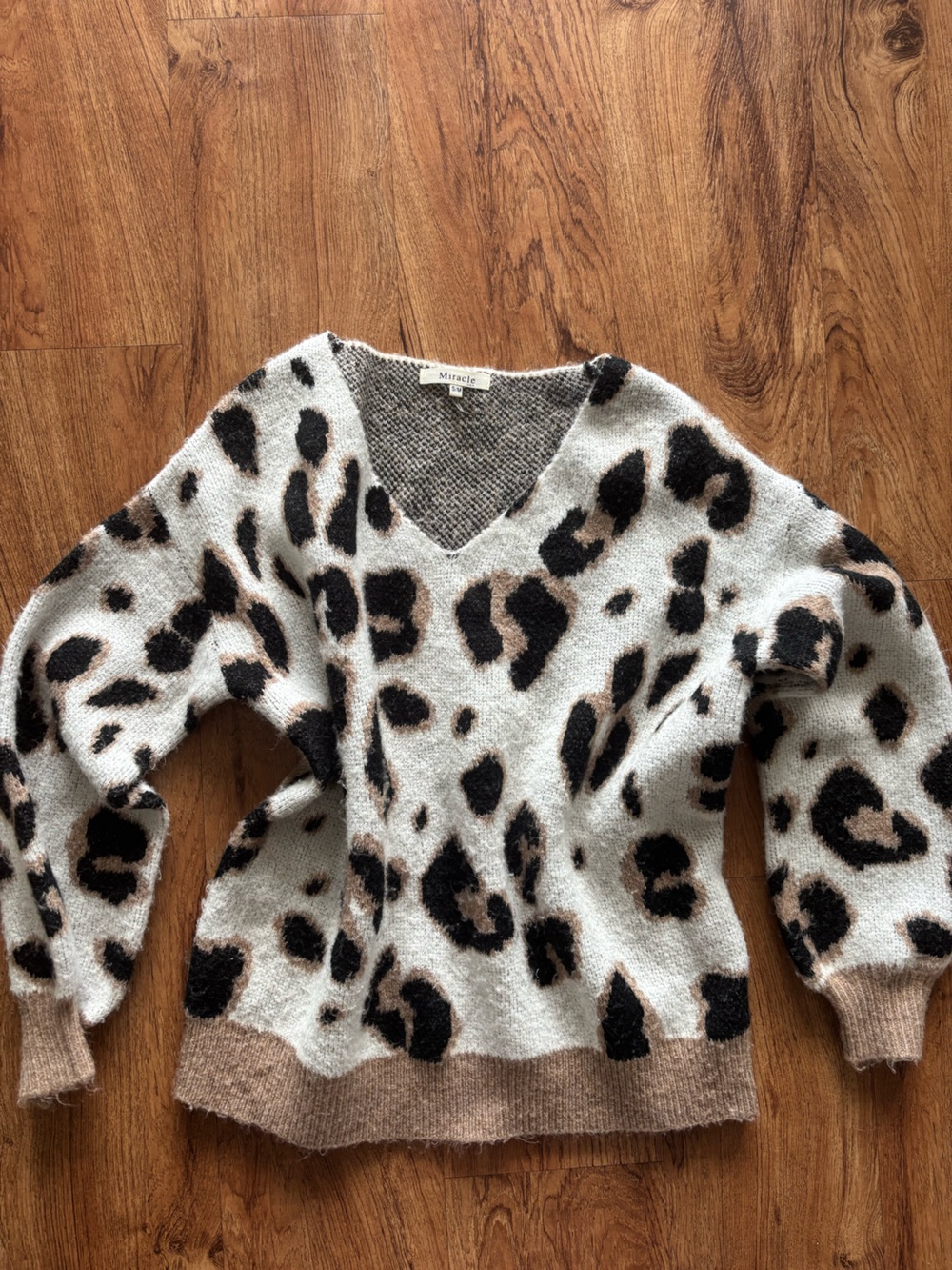 Miracle Leopard-Print V-Neck Sweater in Cream, Brown & Black